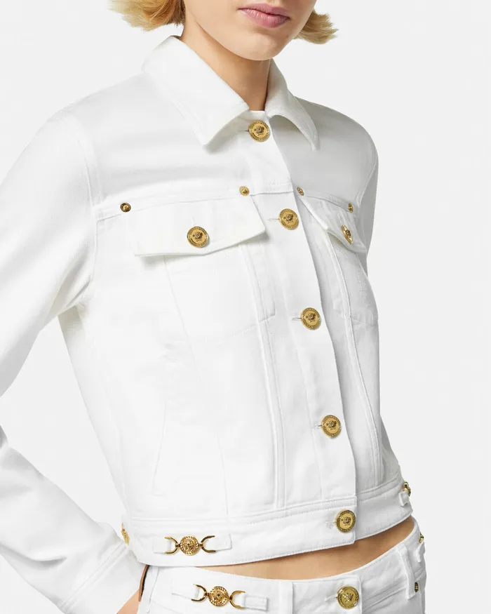 Versace Denim Jacket White Women Outerwear and Coats