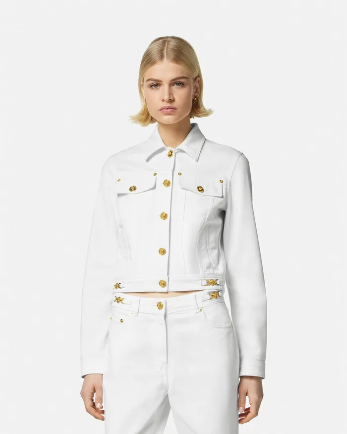 Versace Denim Jacket White Women Outerwear and Coats