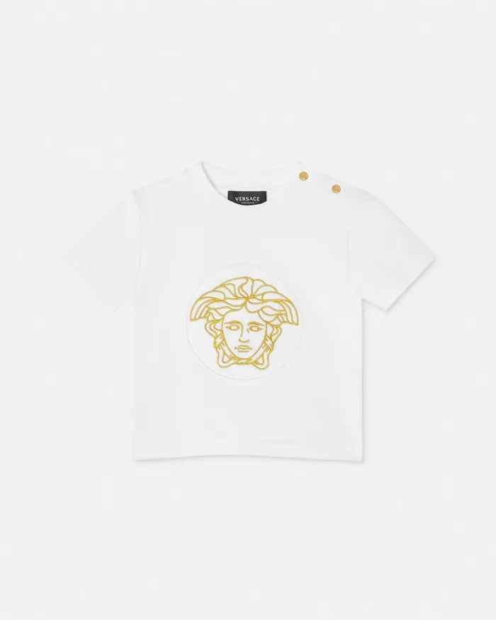 Versace Embroidered Medusa Baby TShirt Whiteprint Kids Clothing