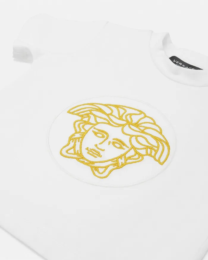 Versace Embroidered Medusa Baby TShirt Whiteprint Kids Clothing