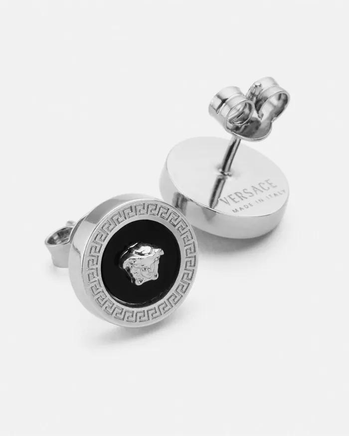Versace Enamel Medusa Stud Earrings Silver WomenMen Earrings