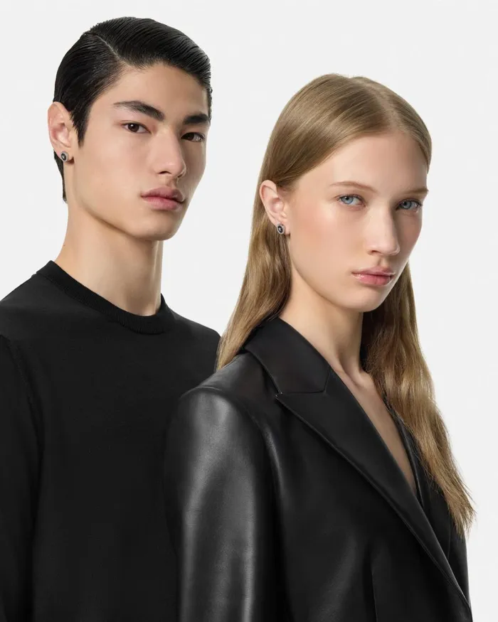 Versace Enamel Medusa Stud Earrings Silver WomenMen Earrings