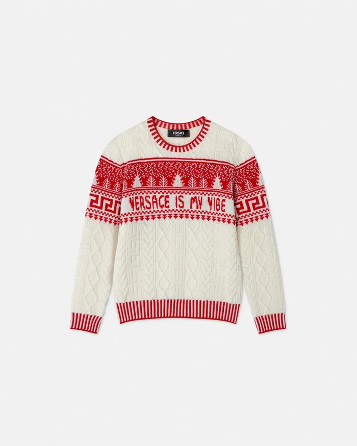 Versace Fair Isle Jacquard Knit Sweater White Kids Knitwear and Sweatshirts