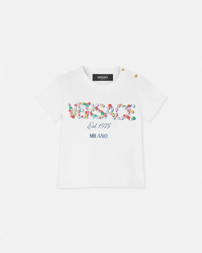 Versace Falling Flowers Logo Baby TShirt Whiteprint Kids Shirts and Tshirts