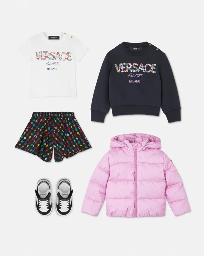 Versace Falling Flowers Logo Baby TShirt Whiteprint Kids Shirts and Tshirts