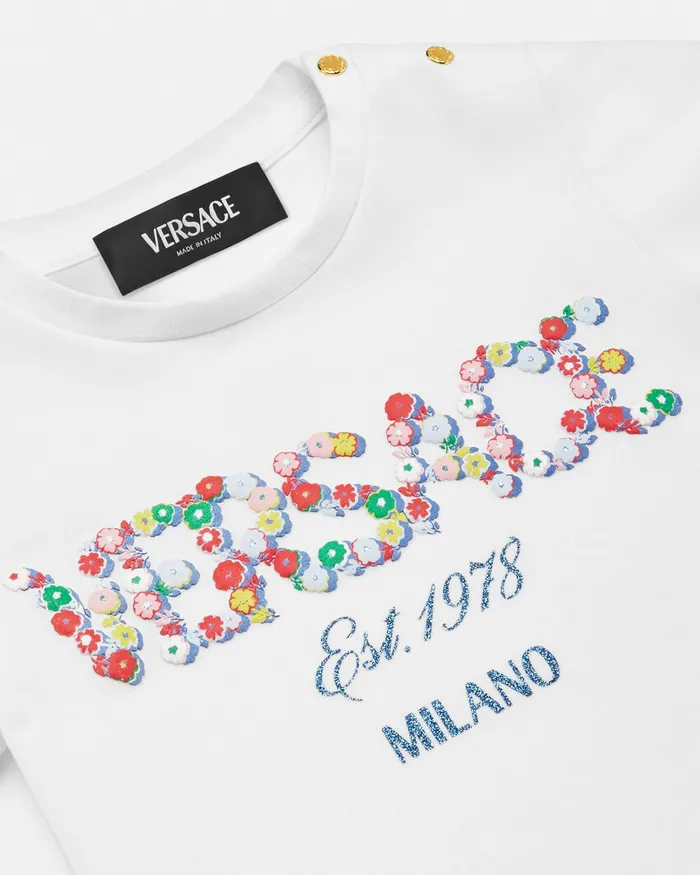Versace Falling Flowers Logo Baby TShirt Whiteprint Kids Shirts and Tshirts