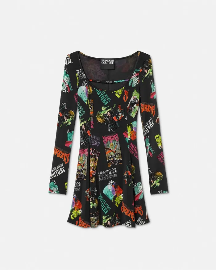 Versace Gotham City Sirens Flared Mini Dress Blackprint Women Jeans Couture