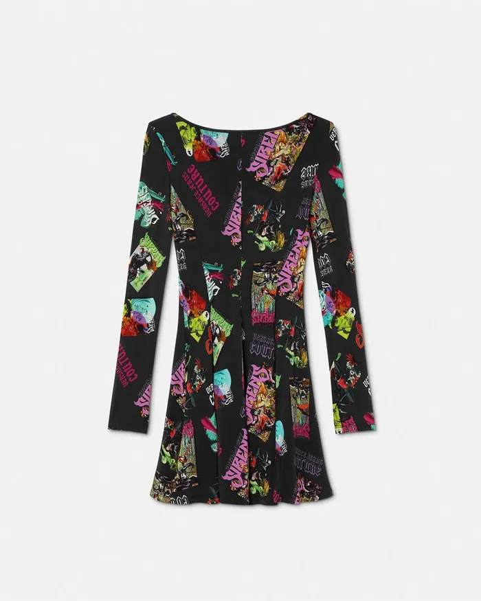 Versace Gotham City Sirens Flared Mini Dress Blackprint Women Jeans Couture