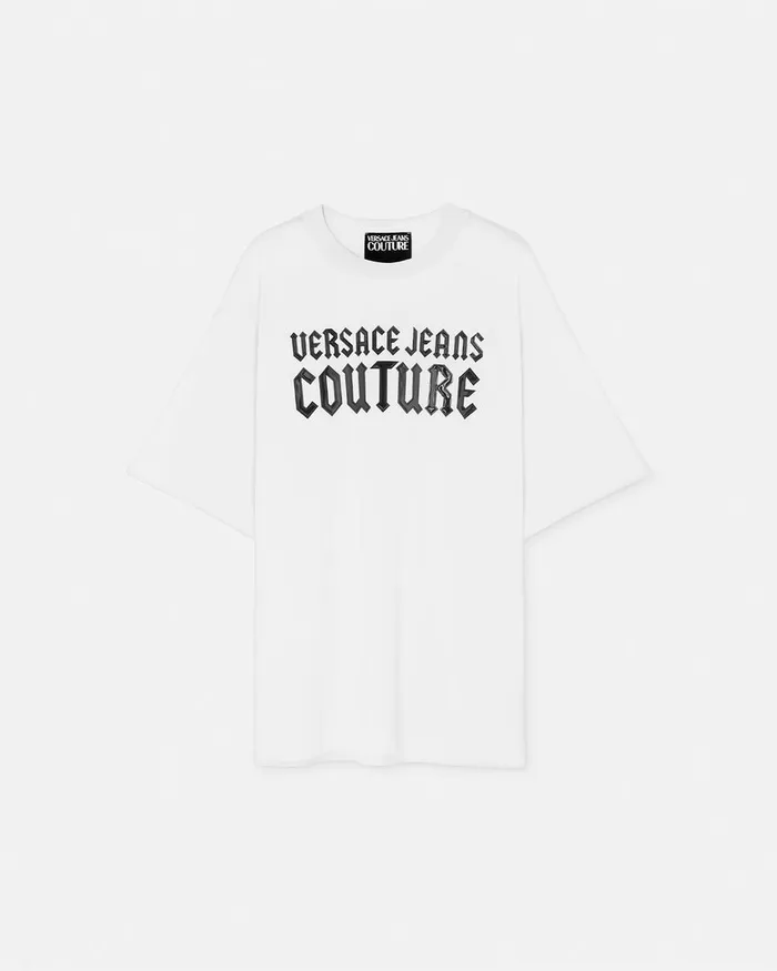 Versace Gothic Logo RelaxedFit TShirt Whiteprint Men Jeans Couture