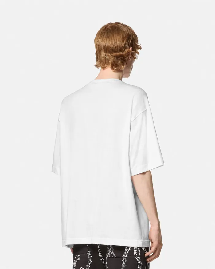 Versace Gothic Logo RelaxedFit TShirt Whiteprint Men Jeans Couture