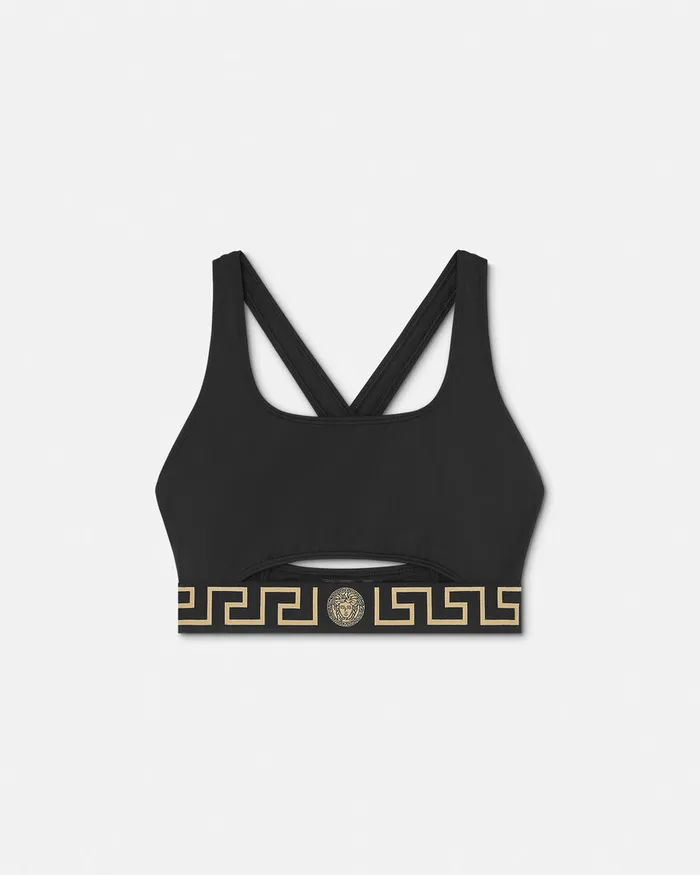 Versace Greca Border Bikini Top Black Women Swimwear