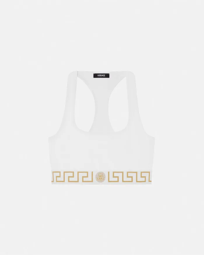 Versace Greca Border Scoop Bralette White Women Bras and Briefs