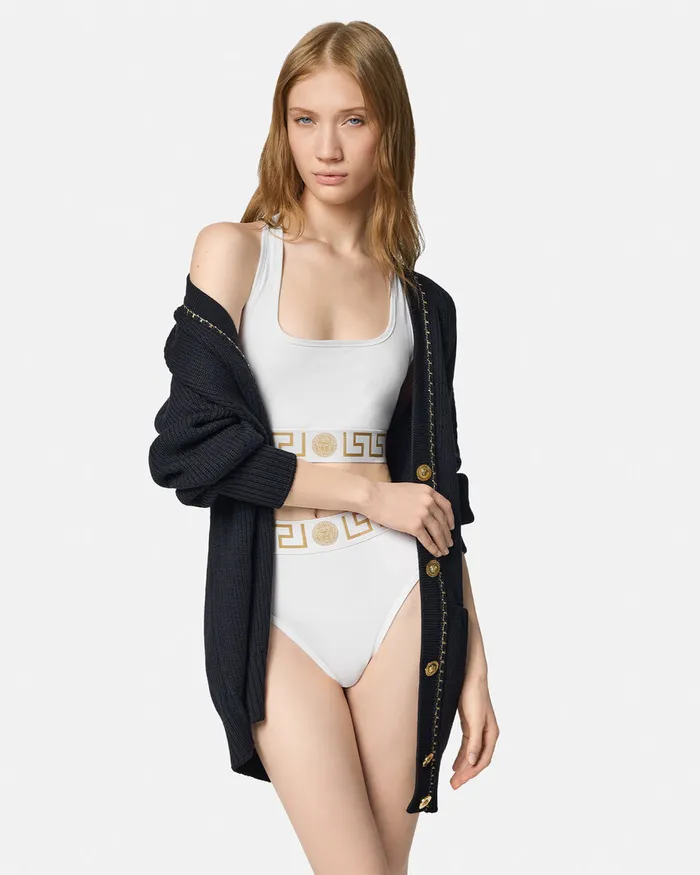 Versace Greca Border Scoop Bralette White Women Bras and Briefs