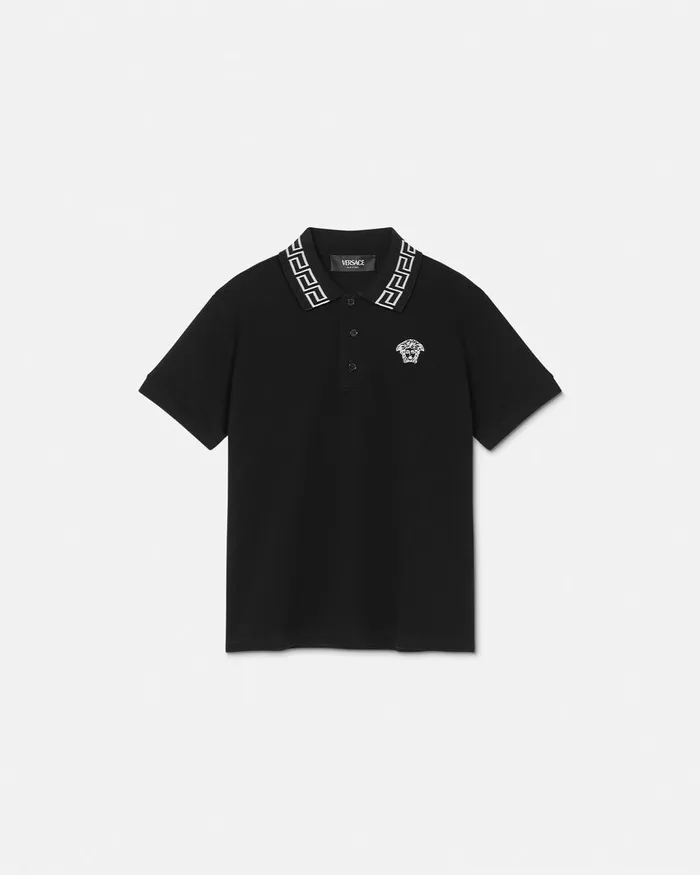 Versace Greca Polo Shirt Black Kids Tshirts and Polos