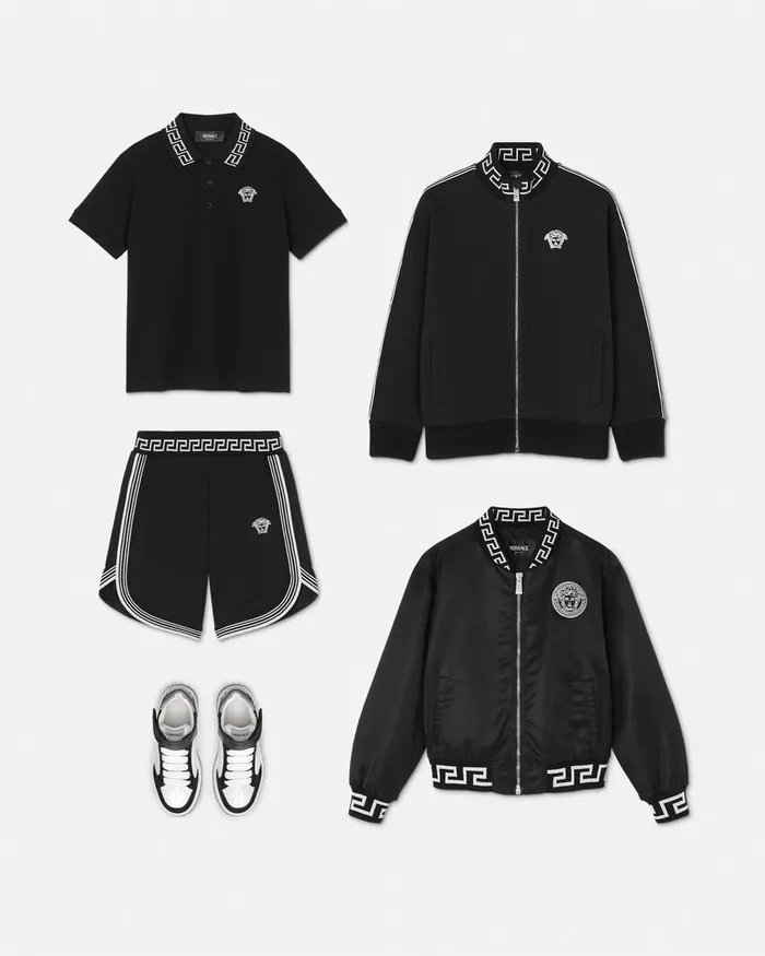 Versace Greca Polo Shirt Black Kids Tshirts and Polos