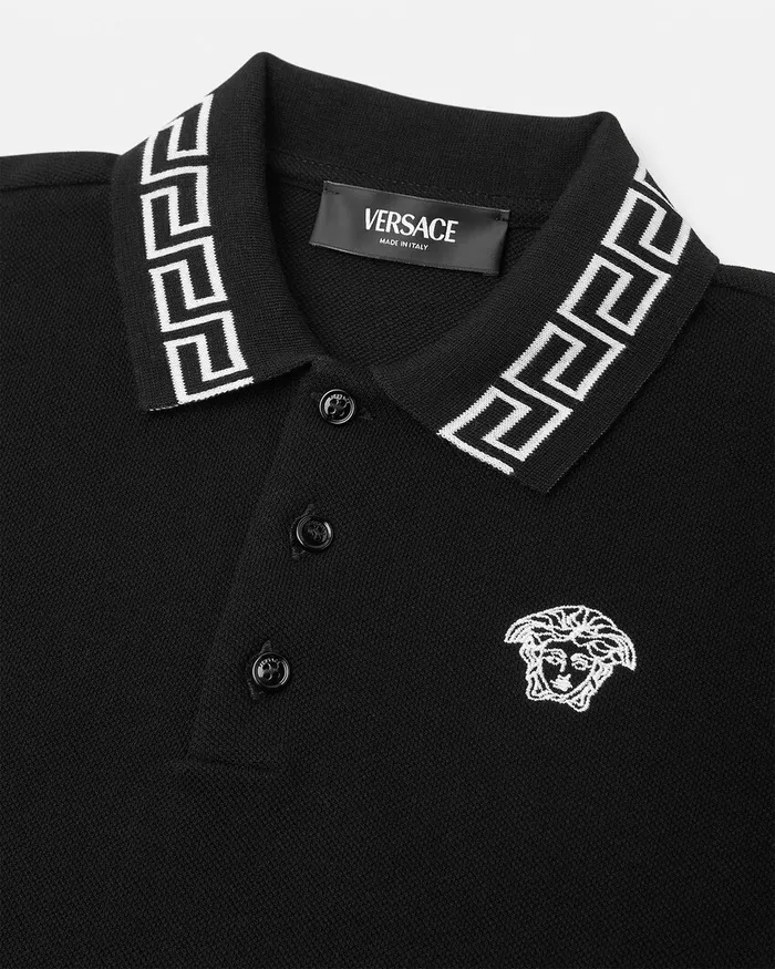 Versace Greca Polo Shirt Black Kids Tshirts and Polos