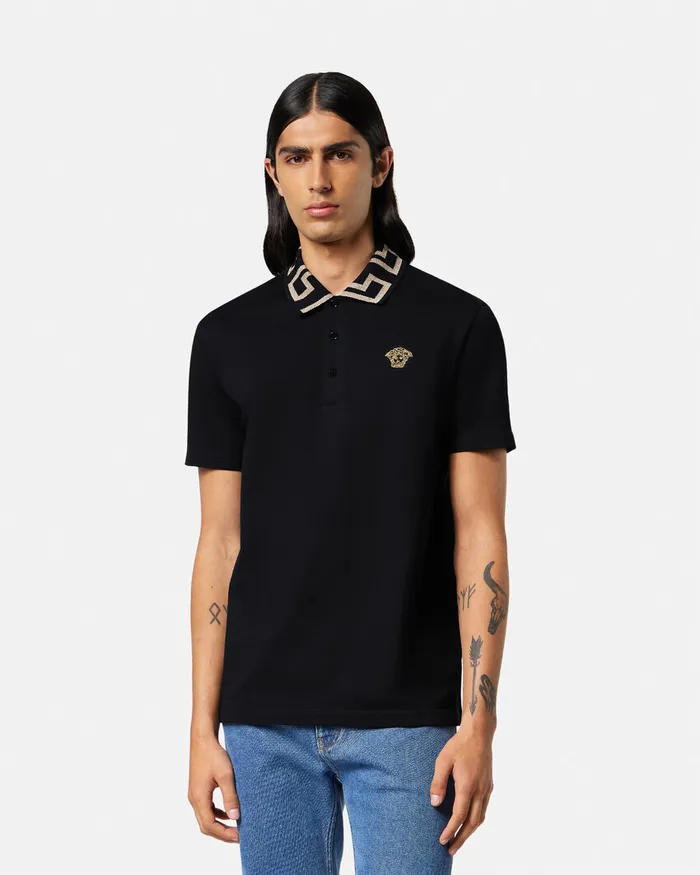 Versace Greca Polo Shirt Black Men TShirts and Polos