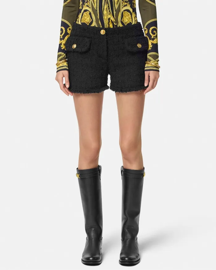 Versace Heritage Tweed Mini Shorts Black Women Suits