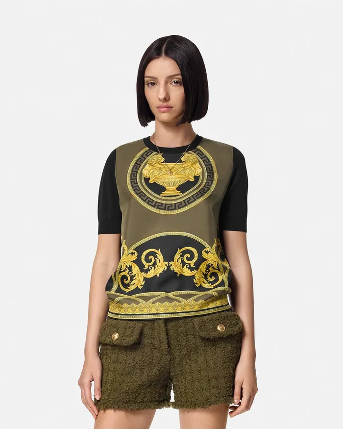 Versace La Coupe Des Dieux Paneled Top Black Women TShirts and Sweatshirts