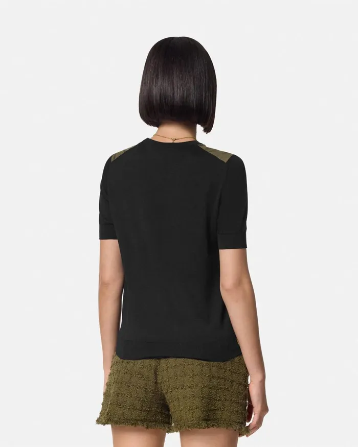 Versace La Coupe Des Dieux Paneled Top Black Women TShirts and Sweatshirts