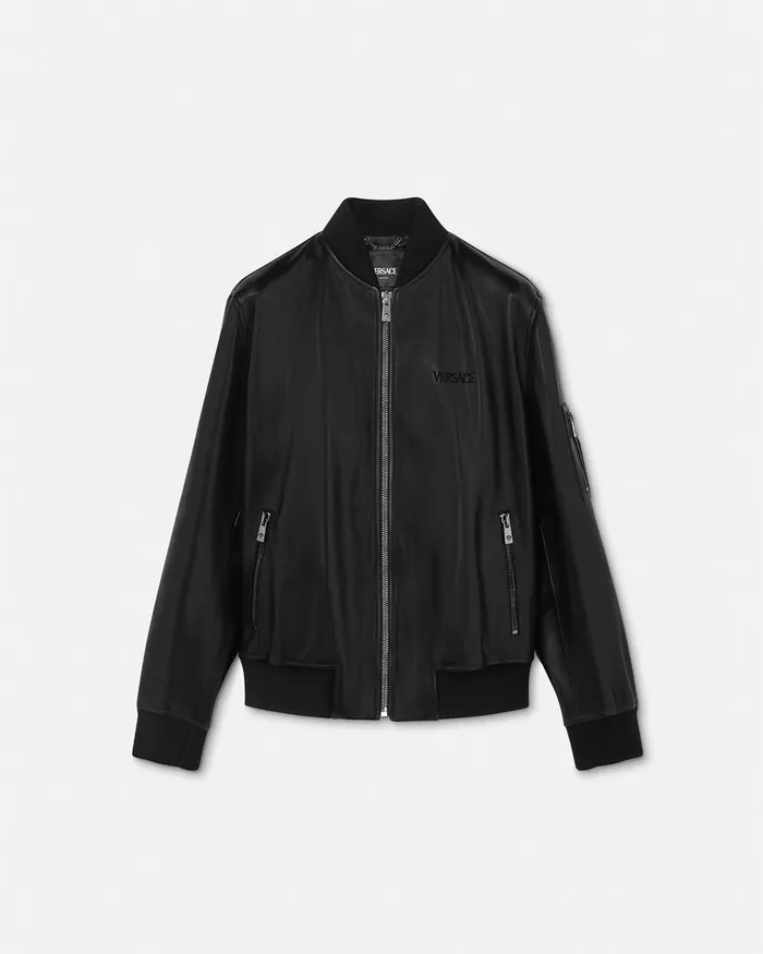 Versace Leather Bomber Jacket Black Men Jackets and Coats
