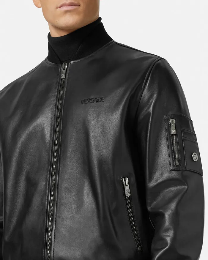 Versace Leather Bomber Jacket Black Men Jackets and Coats