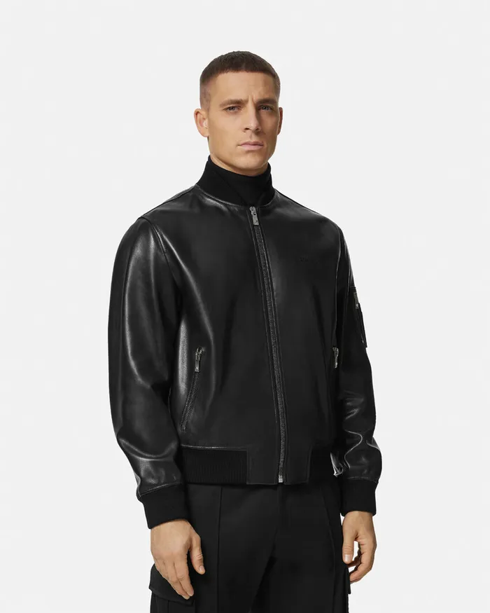 Versace Leather Bomber Jacket Black Men Jackets and Coats