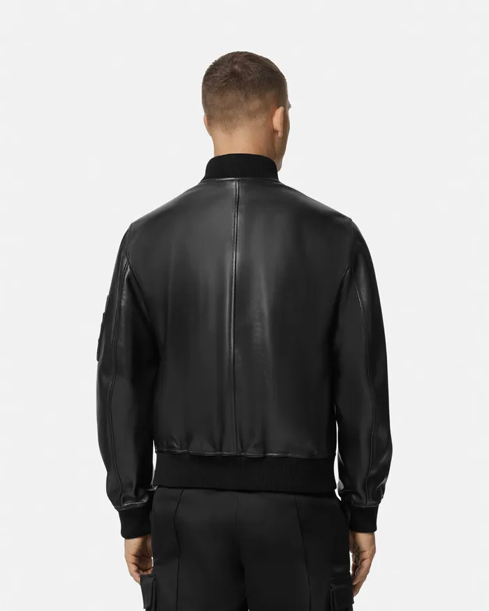 Versace Leather Bomber Jacket Black Men Jackets and Coats