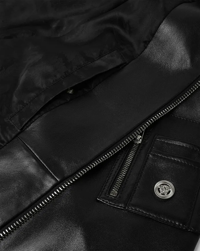 Versace Leather Bomber Jacket Black Men Jackets and Coats
