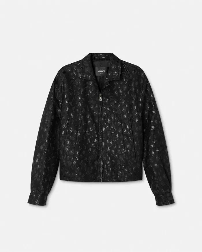 Versace Leopard Jacquard Blouson Jacket Black Men Jackets and Coats