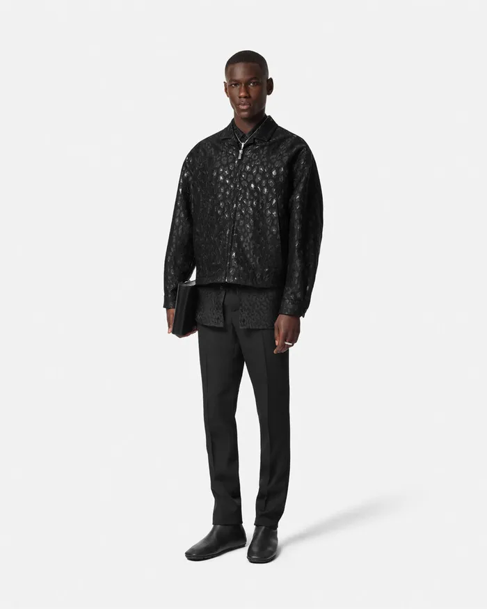 Versace Leopard Jacquard Blouson Jacket Black Men Jackets and Coats