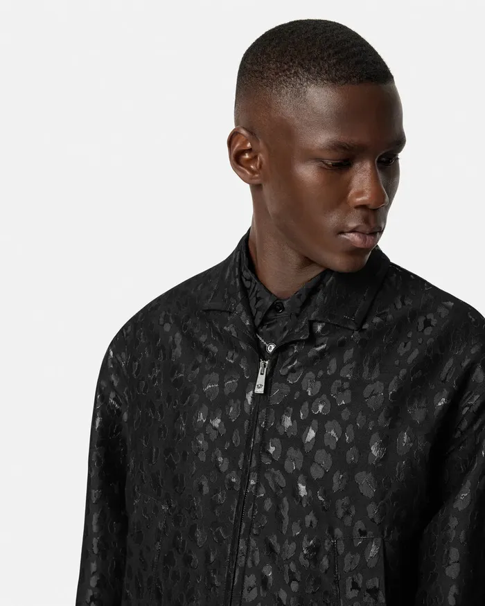 Versace Leopard Jacquard Blouson Jacket Black Men Jackets and Coats
