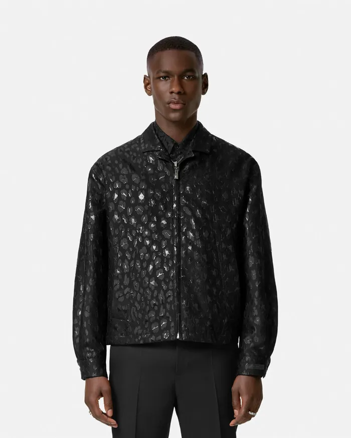 Versace Leopard Jacquard Blouson Jacket Black Men Jackets and Coats