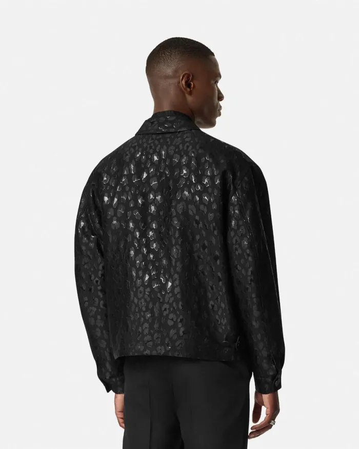 Versace Leopard Jacquard Blouson Jacket Black Men Jackets and Coats