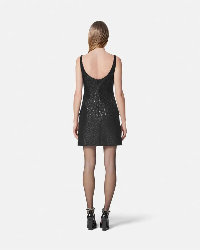 Versace Leopard Jacquard Scoop Mini Dress Black Women Dresses