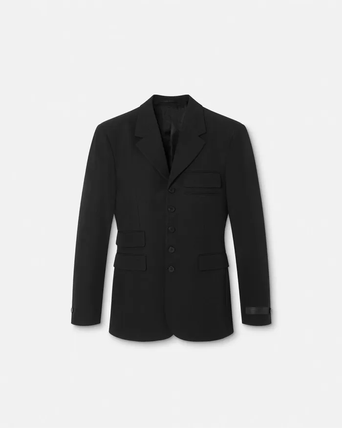 Versace Light Wool FiveButton Blazer Black Men Blazers and Suits