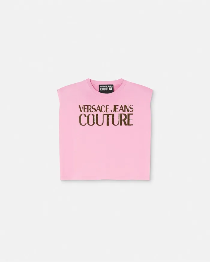 Versace Logo Crop TShirt Pink Women Jeans Couture