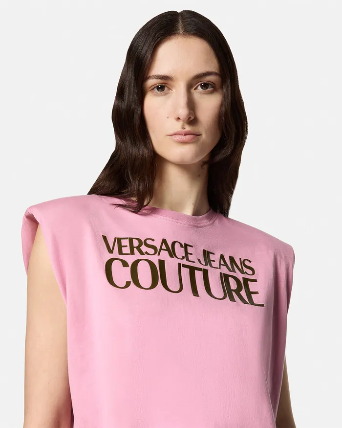 Versace Logo Crop TShirt Pink Women Jeans Couture