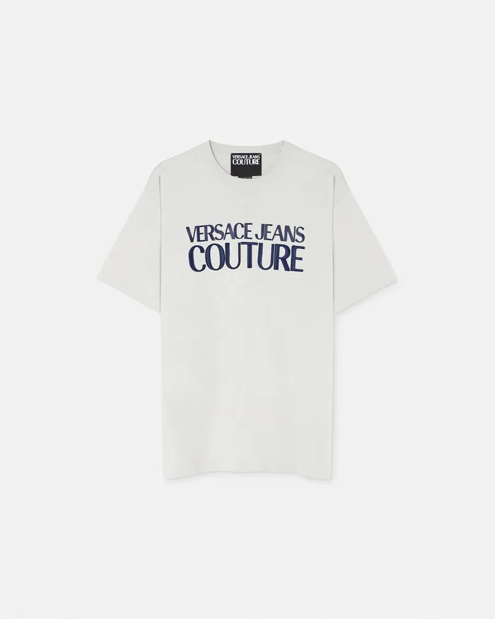 Versace Logo RelaxedFit TShirt Whiteprint Men Jeans Couture