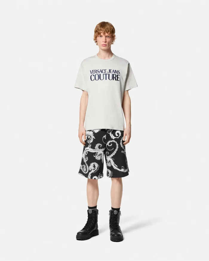 Versace Logo RelaxedFit TShirt Whiteprint Men Jeans Couture