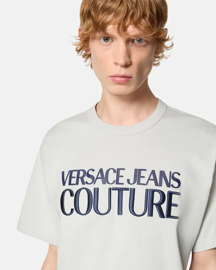 Versace Logo RelaxedFit TShirt Whiteprint Men Jeans Couture