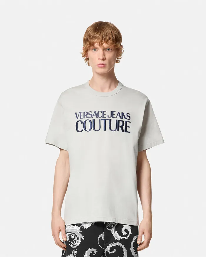 Versace Logo RelaxedFit TShirt Whiteprint Men Jeans Couture