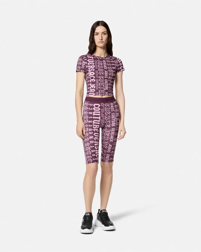 Versace Logomania Crop TShirt Purple Women Jeans Couture