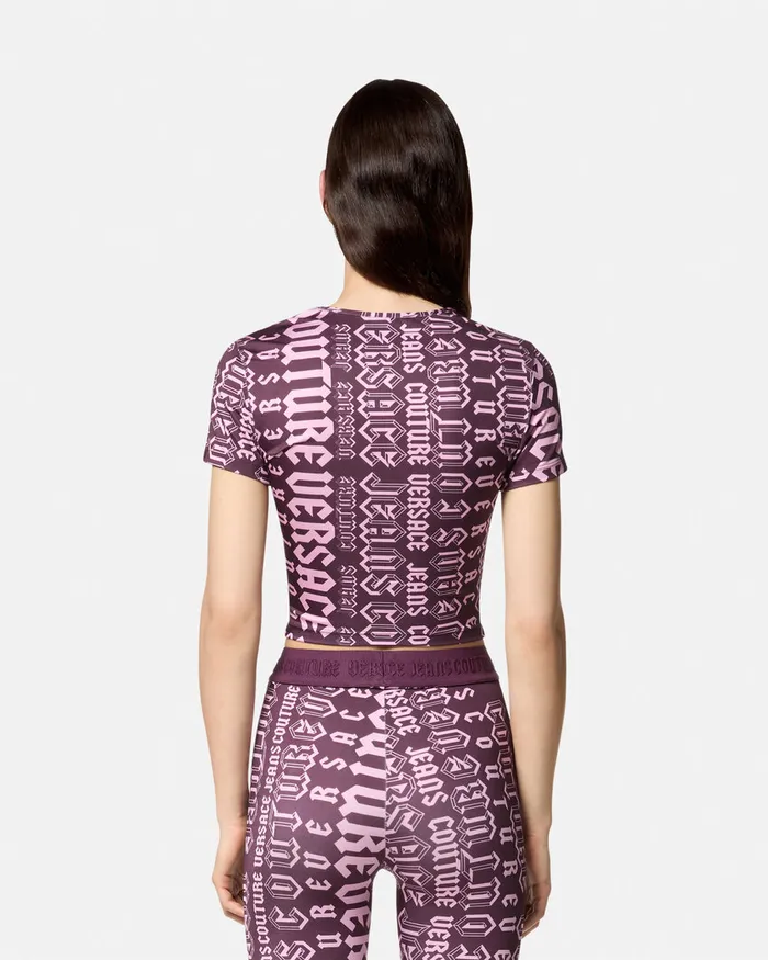 Versace Logomania Crop TShirt Purple Women Jeans Couture