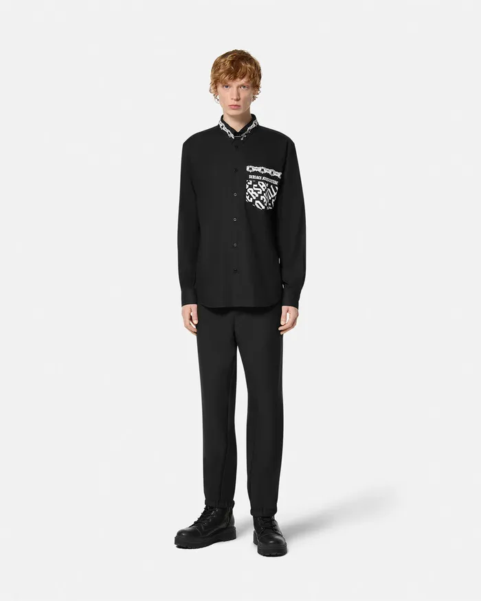 Versace Logomania Piercing RegularFit Shirt Blackprint Men Jeans Couture