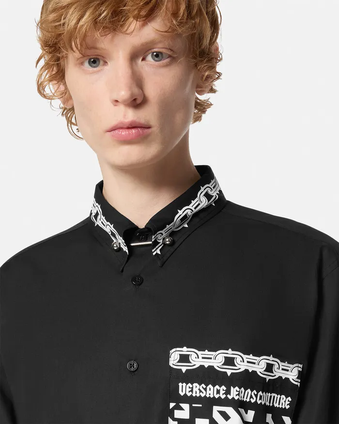 Versace Logomania Piercing RegularFit Shirt Blackprint Men Jeans Couture