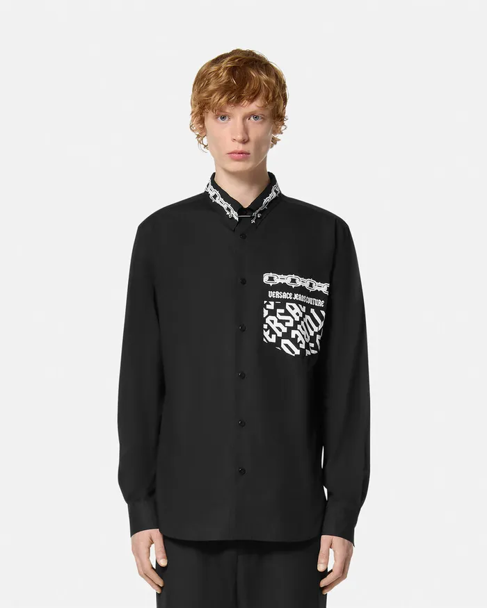 Versace Logomania Piercing RegularFit Shirt Blackprint Men Jeans Couture