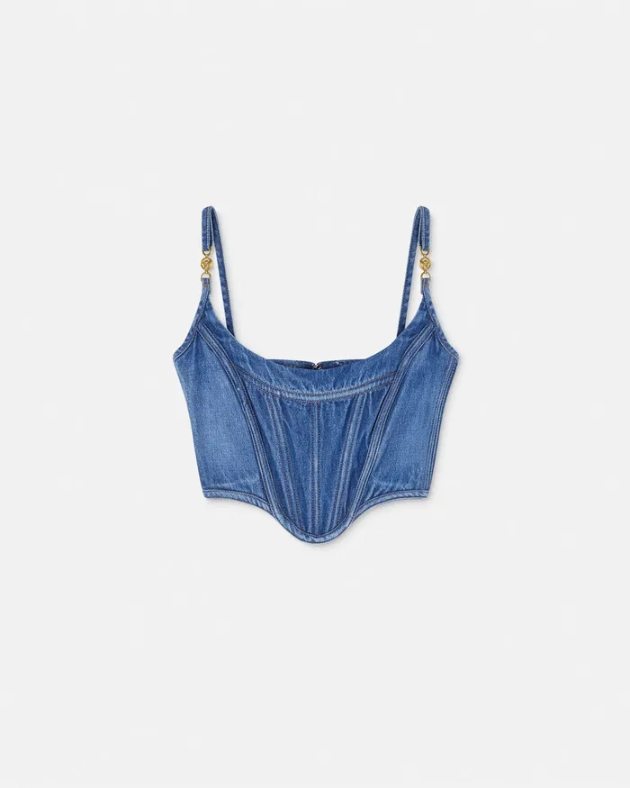 Versace Medusa 03995 Denim Corset Top Blue Women Denim