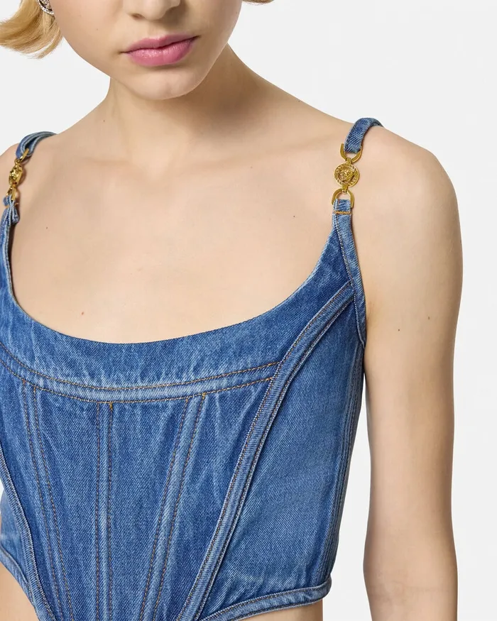 Versace Medusa 03995 Denim Corset Top Blue Women Denim