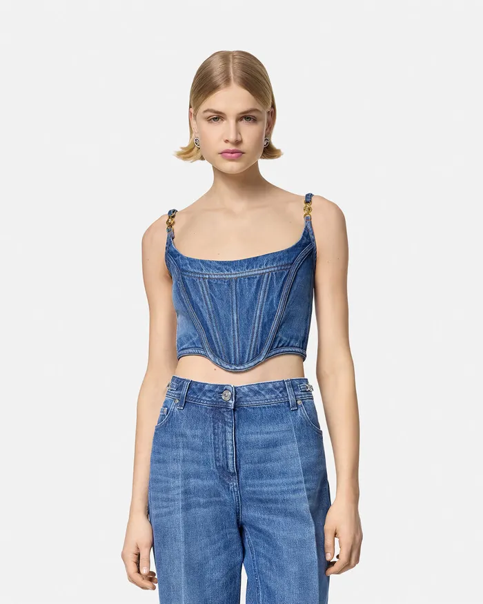 Versace Medusa 03995 Denim Corset Top Blue Women Denim